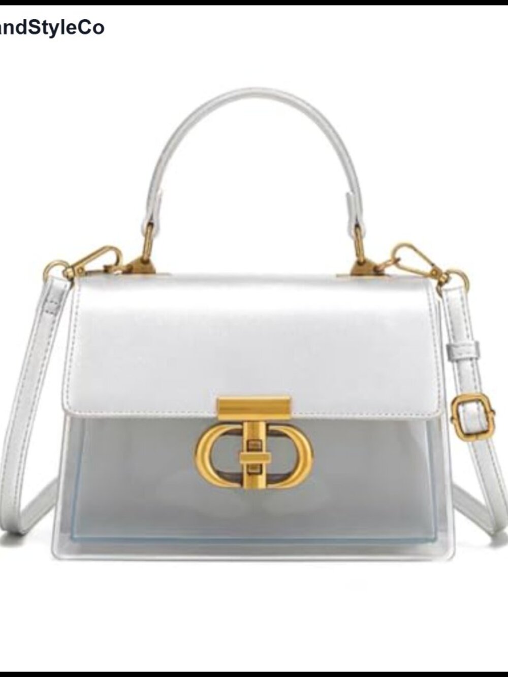 Clear PVC Satchel Handbag Women Convertible Crossbody Tote Bronze Turn-Lock
